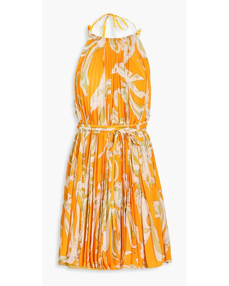 Emilio Pucci Bedrucktes Neckholder-Minikleid aus Georgette mit Falten Orange