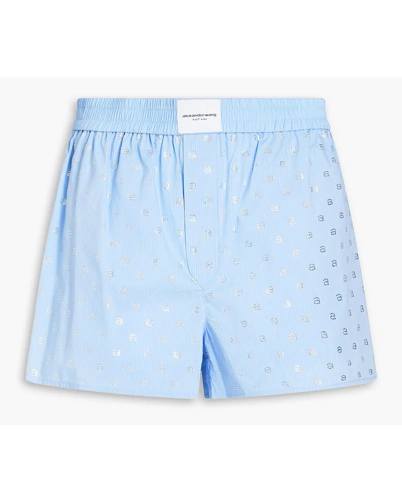 Alexander Wang Shorts aus Popeline aus einer Baumwollmischung mit Nadelstreifen und Kristallverzierung Blau