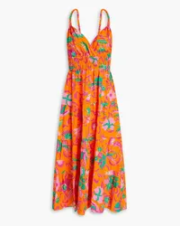 Derek Lam Cecelia gestuftes Midikleid aus einer Leinenmischung mit Print Orange