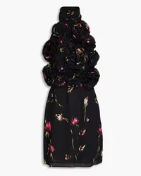 ROTATE Birger Christensen Neckholder-Minikleid aus Chiffon mit floralem Print und Rückenausschnitt Schwarz