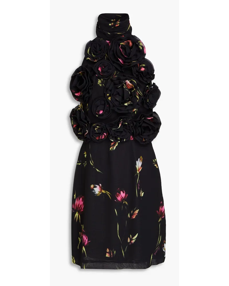 ROTATE Birger Christensen Neckholder-Minikleid aus Chiffon mit floralem Print und Rückenausschnitt Schwarz