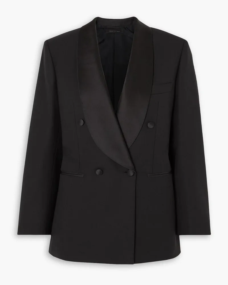 Brioni Doppelreihiger Blazer aus Wolle mit Satinbesätzen Schwarz