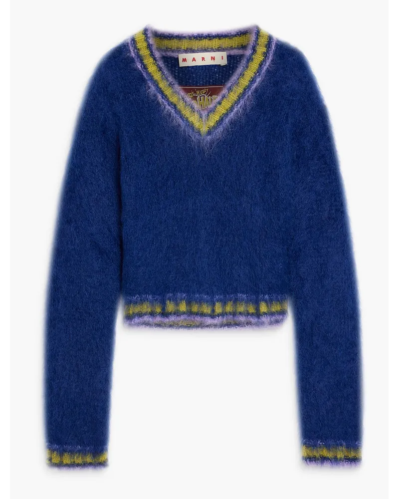 Marni Gestreifter Pullover aus einer Mohairmischung Blau