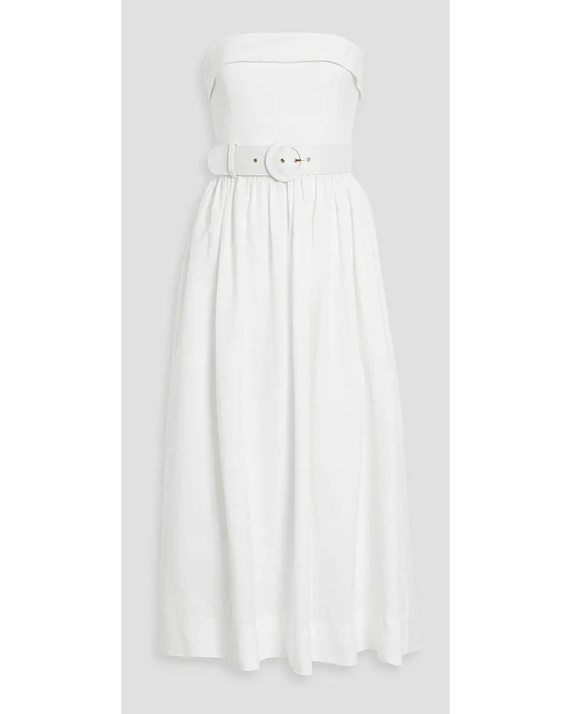 NICHOLAS Amparo strapless belted linen-blend midi dress Weiß