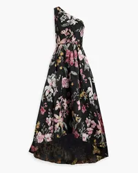 Marchesa Plissierte Robe aus Brokat mit asymmetrischer Schulterpartie Schwarz