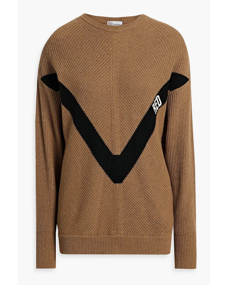 RED Valentino REDValentinoGestreifter Pullover aus Rippstrick Braun