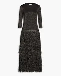 Zimmermann Midikleid aus Jersey mit Metallic-Effekt und Fransen Schwarz