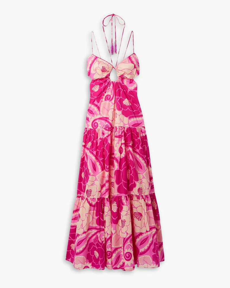 FARM Rio Neckholder-Maxikleid aus Baumwoll-Voile mit Blumenprint und Cut-outs Pink