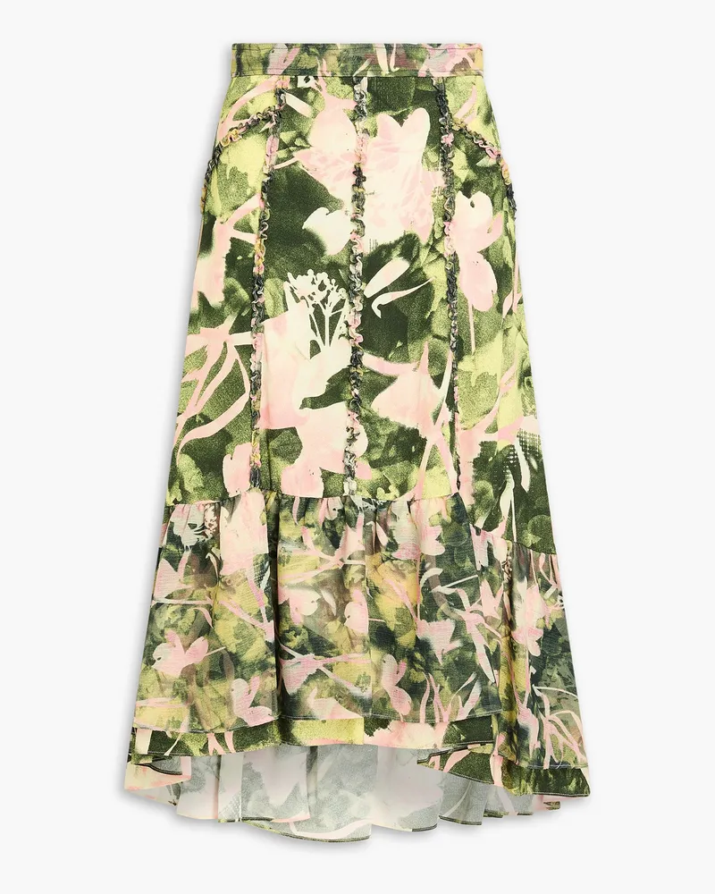 3.1 phillip lim Ruffled printed crepe midi skirt Grün