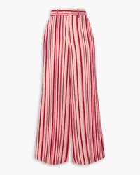 Rosie Assoulin Hose mit weitem Bein aus gestreiftem Bouclé-Jacquard aus einer Leinenmischung Pink