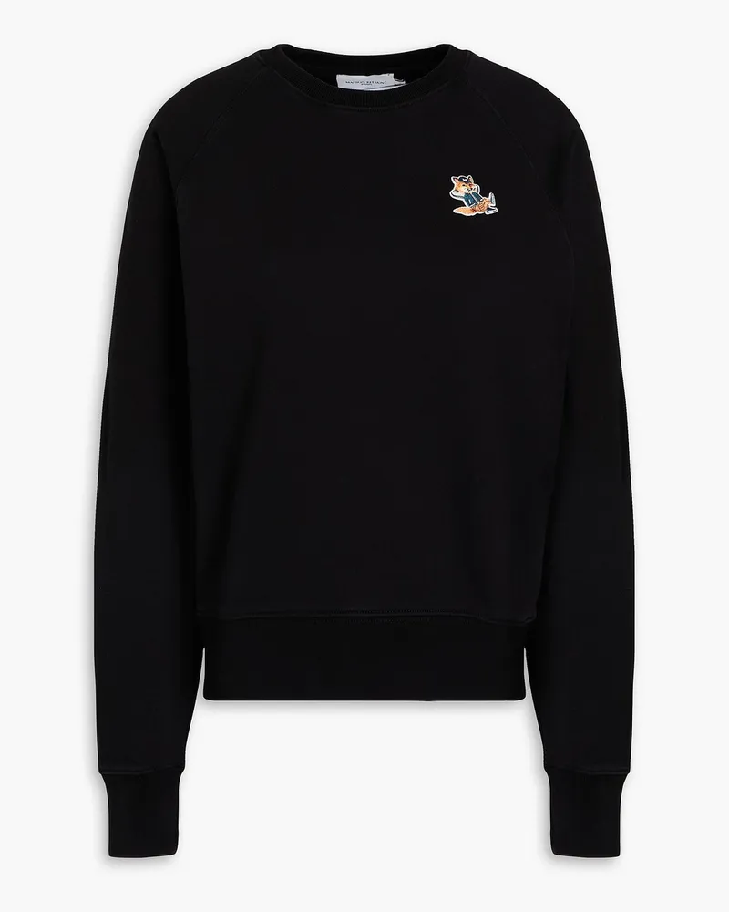 Kitsuné Sweatshirt aus Baumwollfrottee mit Applikationen Schwarz