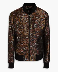 Dolce & Gabbana Bomberjacke aus glänzendem Jacquard mit Print Braun