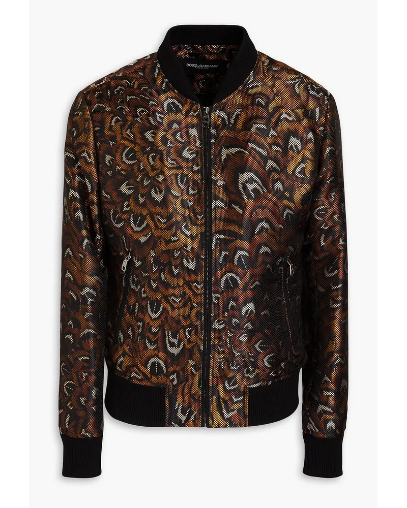 Dolce & Gabbana Bomberjacke aus glänzendem Jacquard mit Print Braun