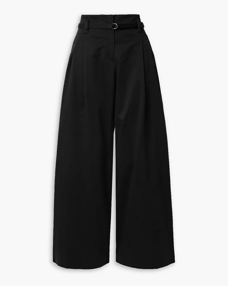 Proenza Schouler Raver Hose mit weitem Bein aus Twill aus einer Baumwollmischung mit Gürtel Schwarz