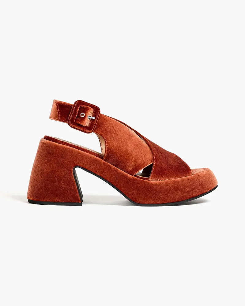 Ganni Slingback-Sandalen aus Samt mit Plateausohle Rot