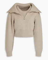 Jacquemus Cropped Rollkragenpullover aus gerippter Merinowolle mit halblangem Reißverschluss Neutral