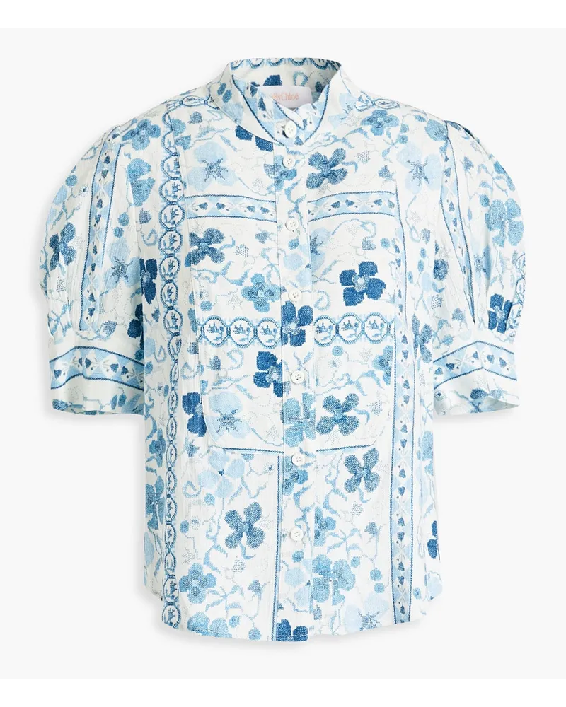 See by Chloé Hemd aus Webstoff mit floralem Print Blau