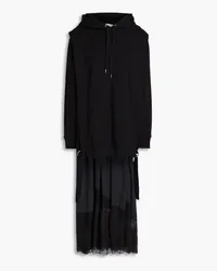 3.1 phillip lim Lace-trimmed satin and French cotton-terry midi dress Schwarz