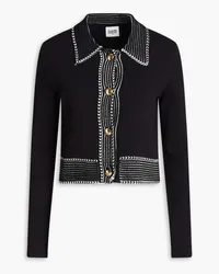 Claudie Pierlot Cardigan aus Bouclé-Strick mit Kontrastnähten Blau