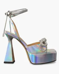 Mach & Mach Double Bow Plateaupumps aus changierendem Leder mit Kristallen Metallic