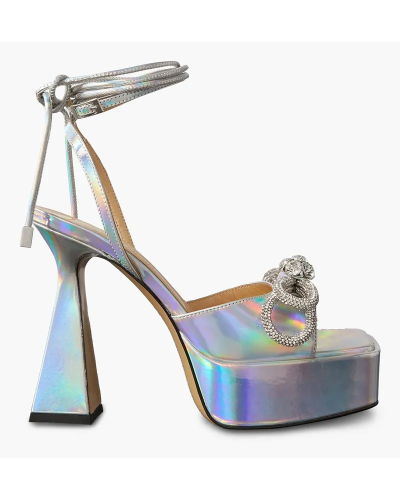 Mach & Mach Double Bow Plateaupumps aus changierendem Leder mit Kristallen Metallic