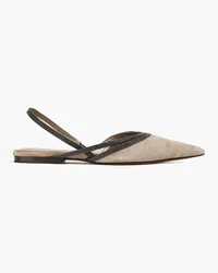 Brunello Cucinelli Flache Slingback-Schuhe aus Veloursleder mit spitzer Kappe und Zierperlen Neutral