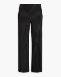 Ganni Hose mit weitem Bein aus Twill mit Nadelstreifen Schwarz