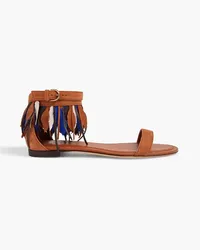 TOD'S Sandalen aus Veloursleder mit Fransen Braun