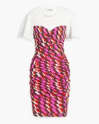 Diane von Furstenberg Annalise bedrucktes Minikleid aus Stretch-Mesh mit Raffungen Pink