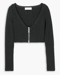 Michael Kors Cropped Cardigan aus einer gerippten Wollmischung mit Reißverschluss Schwarz