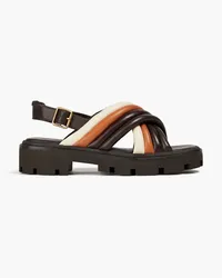 Tory Burch Slingback-Sandalen aus gestepptem Leder Braun