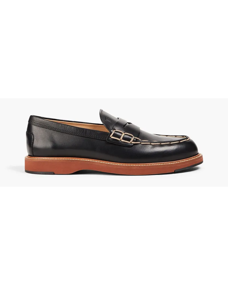 TOD'S Loafers aus Leder mit Kontrastnähten Schwarz