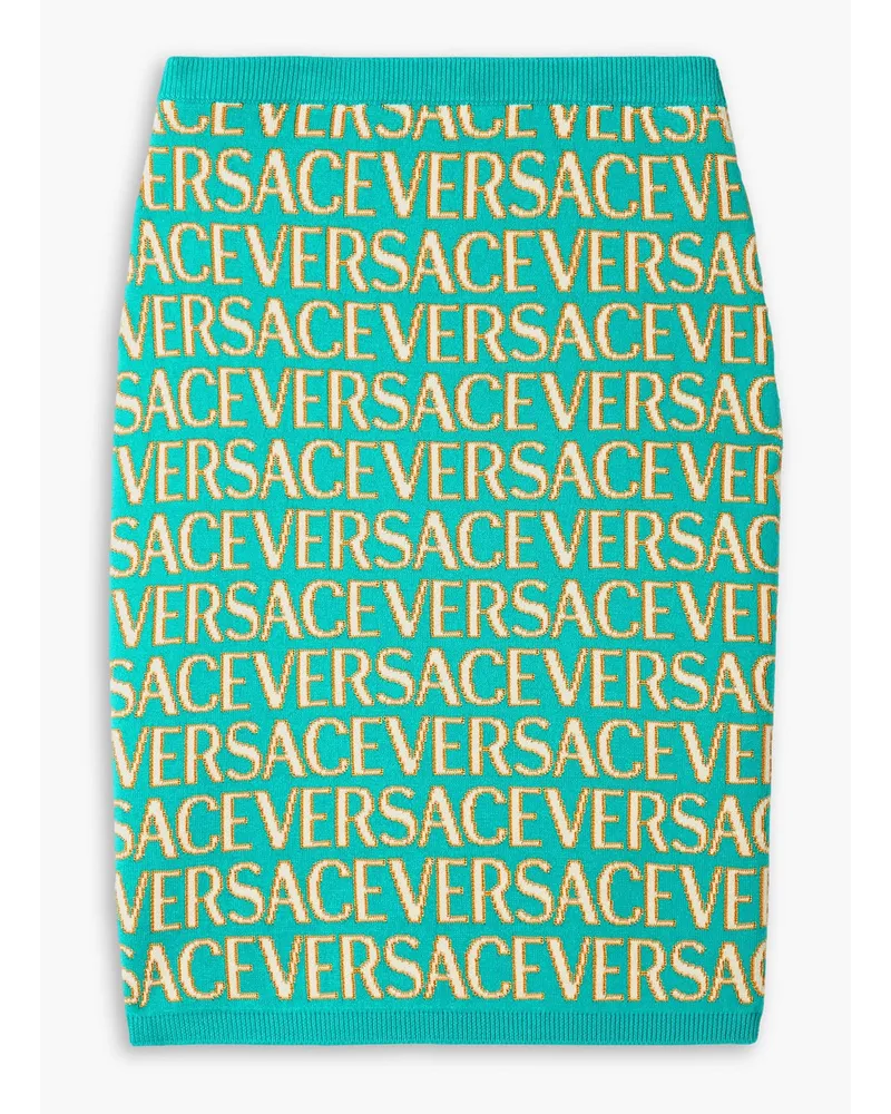 Versace Minirock aus Jacquard-Strick aus einer Baumwollmischung Blau