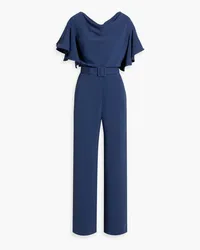 Badgley Mischka Jumpsuit mit weitem Bein aus Crêpe mit Rüschen und Gürtel Blau