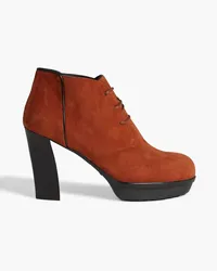 TOD'S Ankle Boots aus Veloursleder mit Plateau und Schnürung Rot