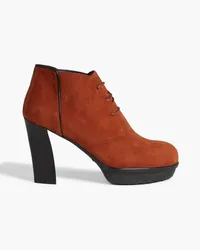 TOD'S Ankle Boots aus Veloursleder mit Plateau und Schnürung Rot