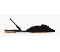 Sabine flache Slingback-Schuhe mit spitzer Kappe aus Veloursleder mit Verzierung