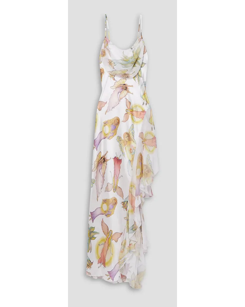 Rodarte Asymmetrisches Slip Dress inMaxilänge aus Seidensatin mit Print und Drapierung Weiß