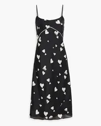 Marni Slip Dress inMidilänge aus Habotai-Seide mit Print Schwarz