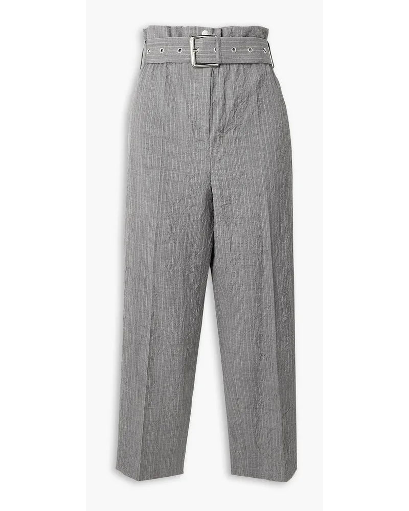 Michael Kors Cropped Hose mit geradem Bein aus Wolle inKnitteroptik mit Nadelstreifen Grau