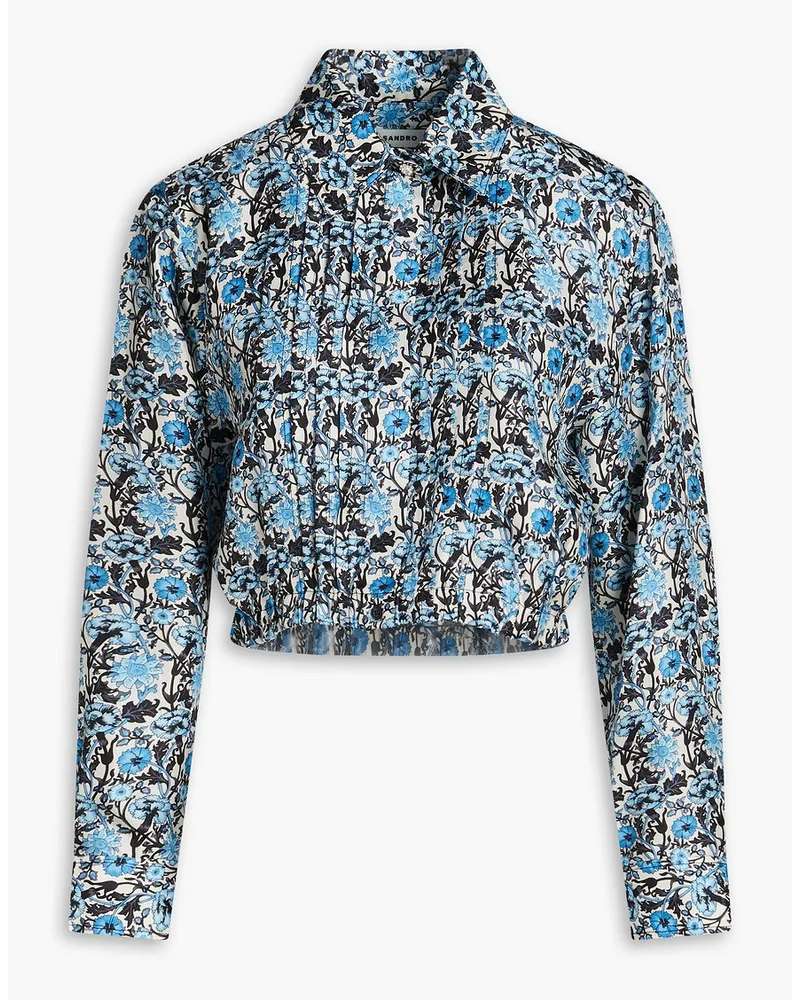 Sandro Hemd aus Seiden-Twill mit floralem Print Blau