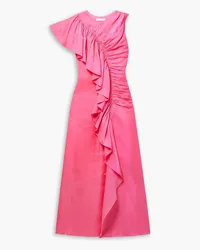 Ulla Johnson Lali gerafftes Maxikleid aus Chiffon inMetallic-Optik mit Rüschen Pink