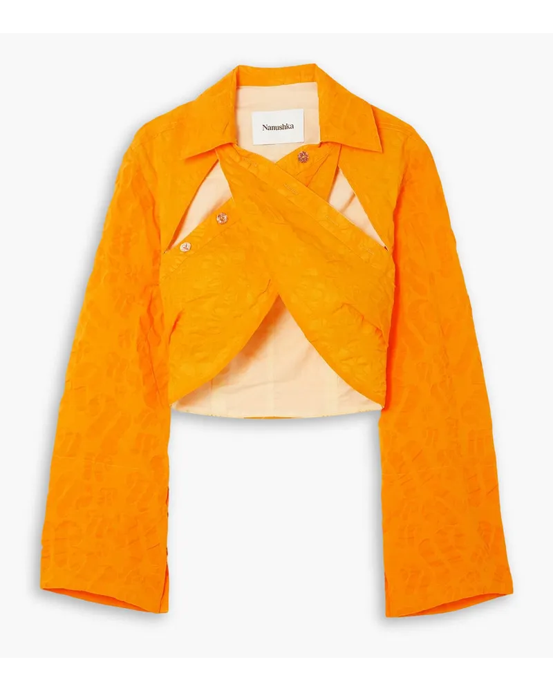 Nanushka Cropped Oberteil aus Baumwoll-Jacquard mit Wickeleffekt Orange