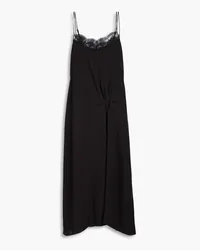 tibi Slip Dress inMidilänge aus Twill mit Spitzenbesatz Schwarz