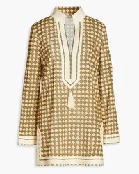 Tory Burch Tunika aus Baumwoll-Voile mit Print und Troddeln Gelb