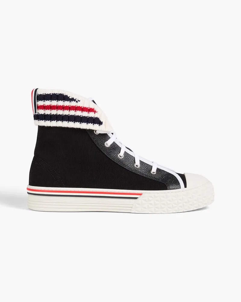 Thom Browne Gestreifte High-Top-Sneakers aus Canvas, Strick und Narbenleder Schwarz