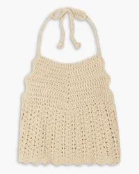 Miguelina Malen Cropped Neckholder-Oberteil aus gehäkelter Baumwolle Neutral