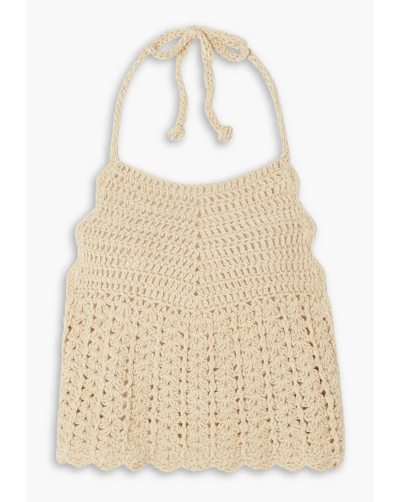 Miguelina Malen Cropped Neckholder-Oberteil aus gehäkelter Baumwolle Neutral