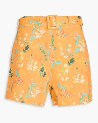 Solid and Striped The Renata Shorts aus einer Leinenmischung mit Gürtel und floralem Print Orange