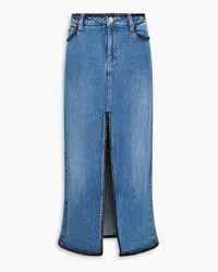 Alice + Olivia Alice OliviaLola faux leather-trimmed denim midi skirt Blau